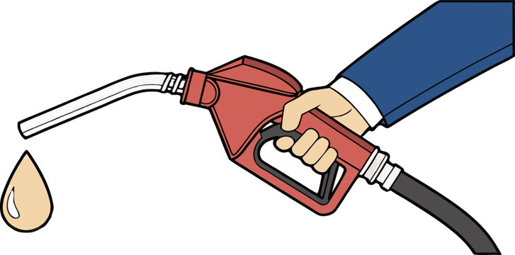 Hand holding fuel nozzle, refueling concept, energy and transportation theme, clean isolated vector illustration design.