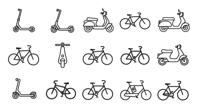 Electric Scooters and Bicycles Collection Vector Icons
