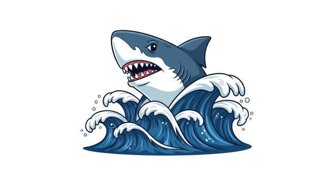 Aggressive Shark Emerging From Blue Ocean Waves