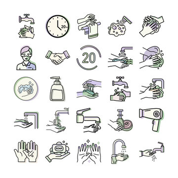 Hand washing infographic step by step tutorial or Vector illustration of hand hygiene routine
