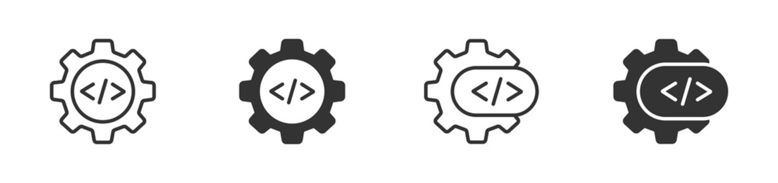 Development icons set, Code integration symbols, Programming gear icons, Software development vector icons