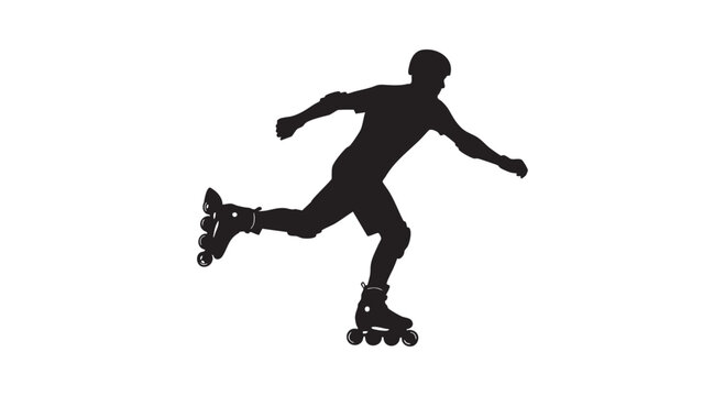 Silhouette of a rollerblader performing a trick dynamic action pose with motion lines isolated on white background.