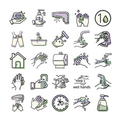 Fototapeta premium handwashing icons set tutorial graphics or hygiene step guide illustrations