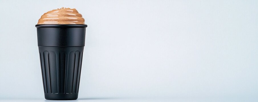 Black Cup of Coffee: A beautifully presented coffee in a stylish black cup, ready to be enjoyed with its rich aroma and inviting look.