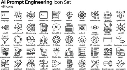 AI Prompt Engineering Icon Set Featuring Chatbots, Text Generation, Optimization, Automation Workflows and Large Language Model Concepts © MdMahfujAhmmed