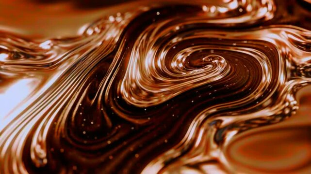 Abstract Dark Bronze Fluid Swirl with Shimmering Glitter Particles