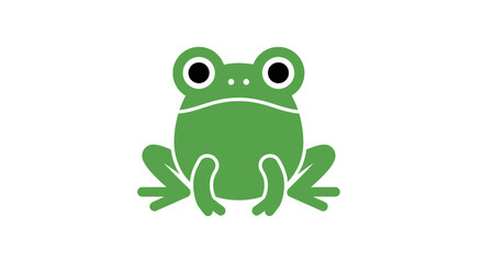 Obraz premium A simple green cartoon frog illustration on a white background, front view.