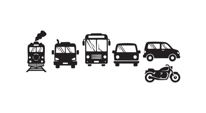 Transportation vehicles icons set including train truck bus car van and motorcycle symbols isolated on white background.