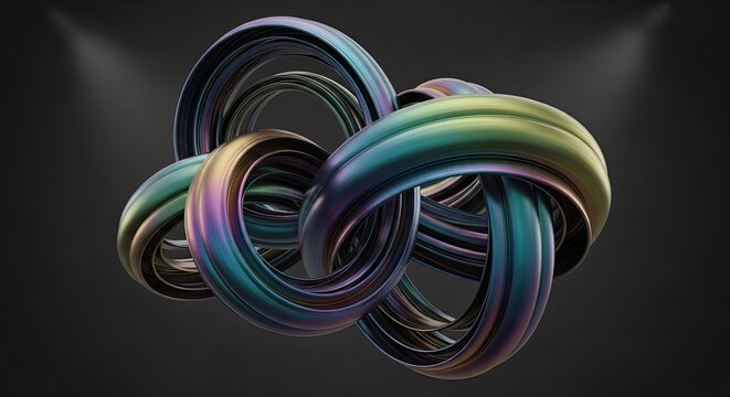 Abstract Iridescent Fractal Knot Sculpture with Spotlight Illumination