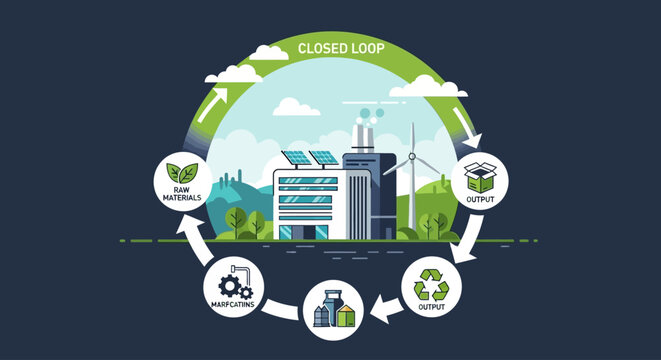 Sustainable factory with closed loop system and renewable energy sources
