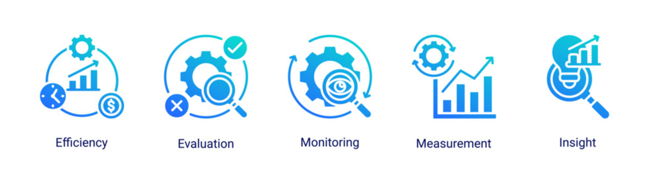 Process Management icon set featuring performance,analysis,monitoring,and measurement concepts.Ideal for business systems,data tracking,and process evaluation.