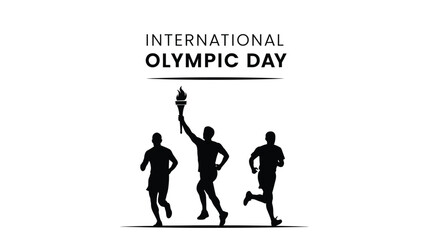 Obraz premium Illustration of three runners with one holding a torch aloft for international olympic day graphic