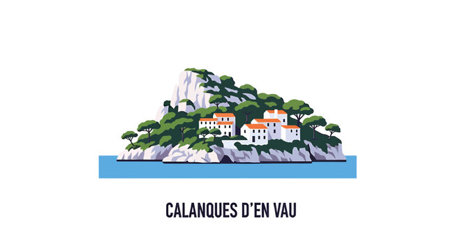 Vector illustration of Calanques den Vau coastal landscape France