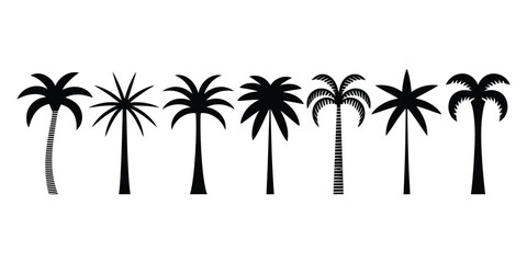 Collection of black palm tree silhouettes on white background © MDRAJU