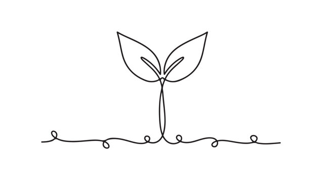 Minimalist continuous line drawing of a growing sprout, eco friendly plant seedling vector, simple black and white nature growth concept art