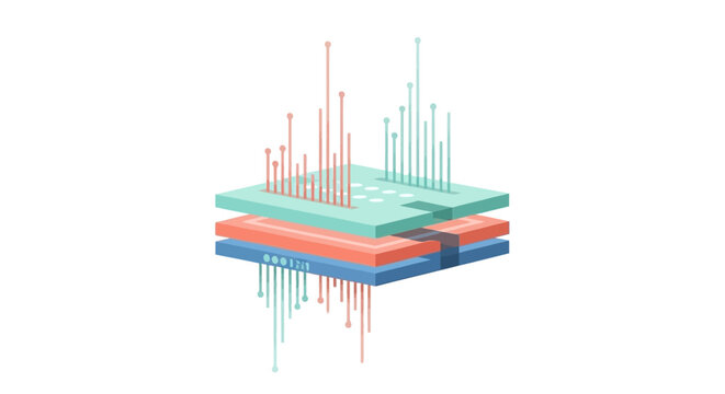 Abstract layered 3D digital data visualization with vertical lines. EPS Editable. Vector Illustrations.