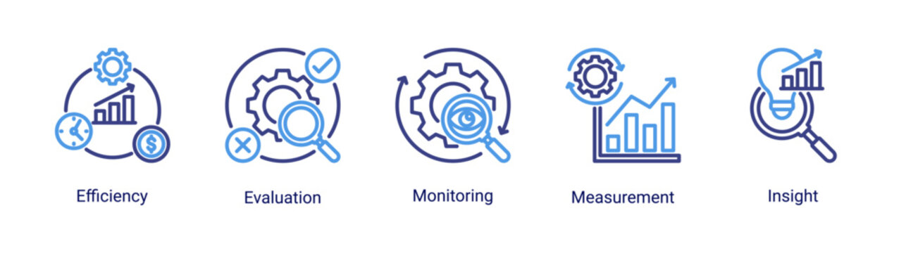 Process Management icon set featuring performance,analysis,monitoring,and measurement concepts.Ideal for business systems,data tracking,and process evaluation.