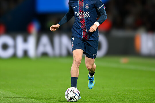 Illustration picture shows the Nike jersey of a player of PSG team with Qatar Airways logo and the ball