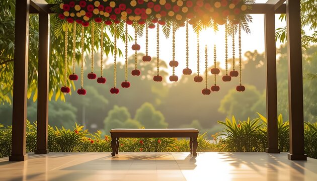 Hanging garden indian wedding stage decoration with suspended decor