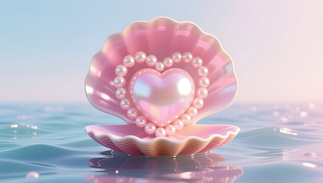 Romantic 520 heart pearl glowing in a dreamy jelly ocean