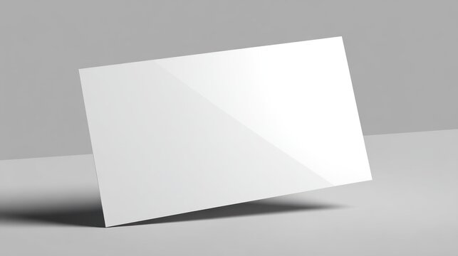 Blank rectangular card mockup floats slightly above a smooth surface in a neutral  setting