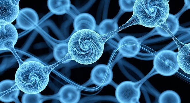Abstract 3D rendering of a neural network, showing interconnected neurons with glowing blue synapses