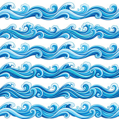 Fototapeta premium The beautiful blue ocean waves are crashing in a seamless pattern on the shore.