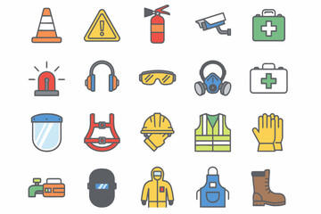 Obraz premium Industrial Safety PPE Icon Set for Occupational Health and Safety