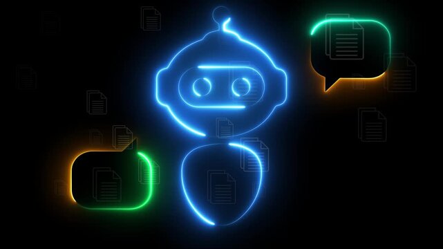 Retrieval-Augmented Generation RAG concept on the black background. Semantic search for enterprise internal documents. Motion graphics of AI chat bot icon.