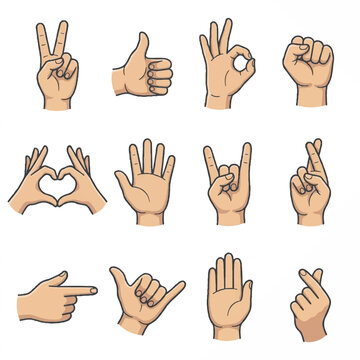 Collection of Various Hand Gestures Demonstrating Different Signs and Symbols.