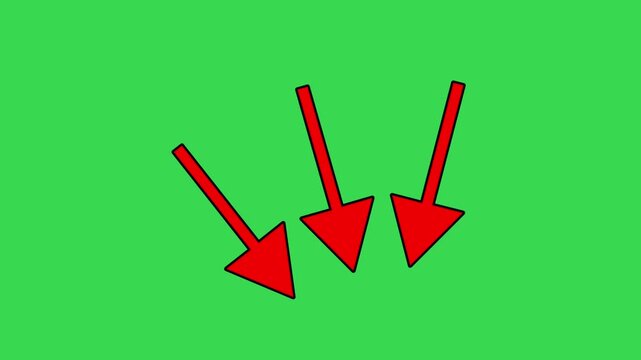 Animated Three Red Arrows Pointing Down with Bounce Effect - Green Screen Chroma Key	