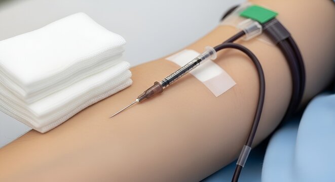 Blood Donation Arm with Needle and Collection Bag