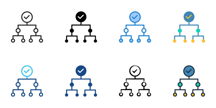 Decision tree icons set multiple style collection. Editable stroke 
