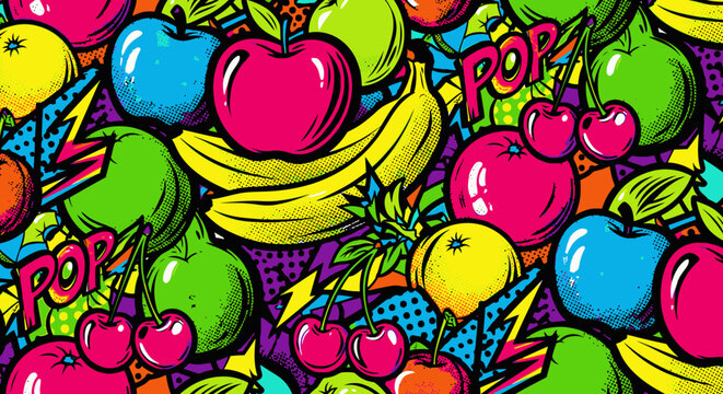 Colorful fruit pop art pattern illustration