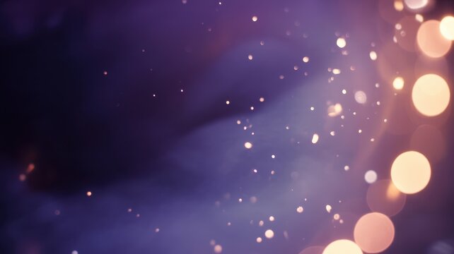 Abstract purple background with soft golden bokeh light particles