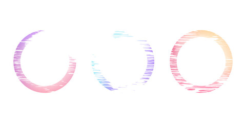Obraz premium Three colorful gradient circles with blue, purple, and orange tones on a white background.