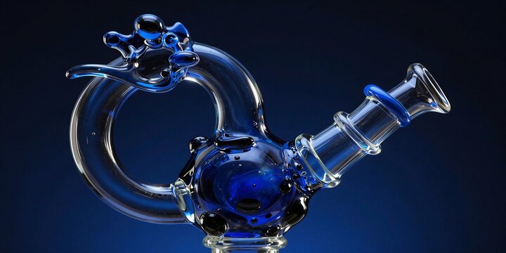 Blue glass water pipe with dragon design studio lighting high-quality professional detailed modern elegant stylish