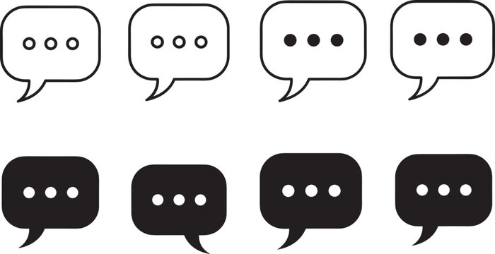 Set of speech bubble vector icons featuring various outline and black silhouette styles for communication message chat notification comment and digital social media.