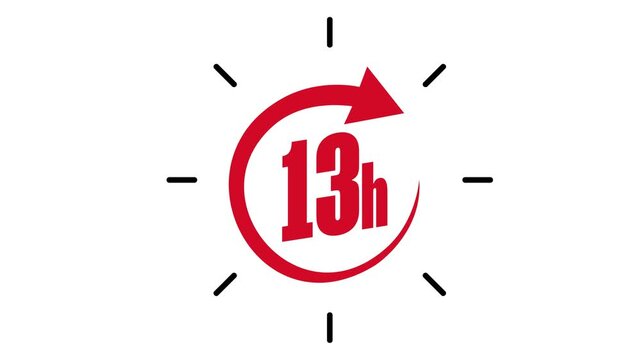 13 Hour Business Service Operation Red Circular Arrow Animation