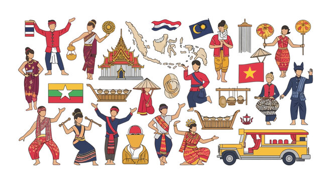 Cultural icons and symbols of Southeast Asia.
