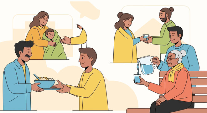 Illustration of people helping each other.