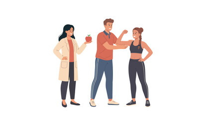 Fototapeta premium Health & Fitness Coaching: Nutritionist, Strong Man & Woman Promoting Wellness and Healthy Lifestyle