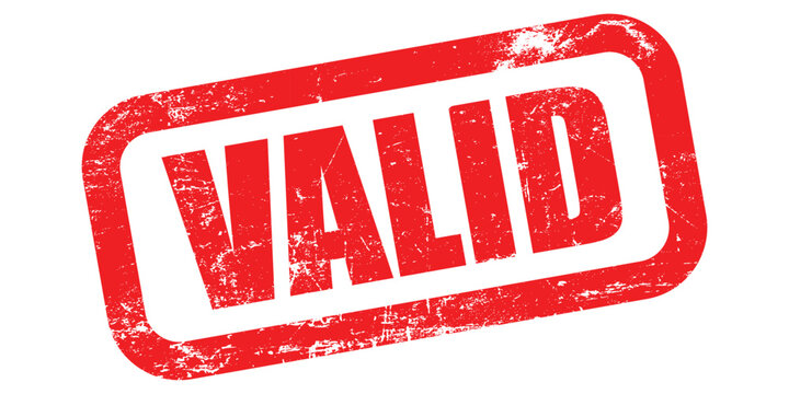 A bright red rubber stamp vector with the word VALID boldly printed in uppercase letters isolated on white background on transparent background