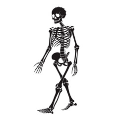 Obraz premium Black skeleton, human skeleton, walking skeleton, Halloween icon, vector illustration
