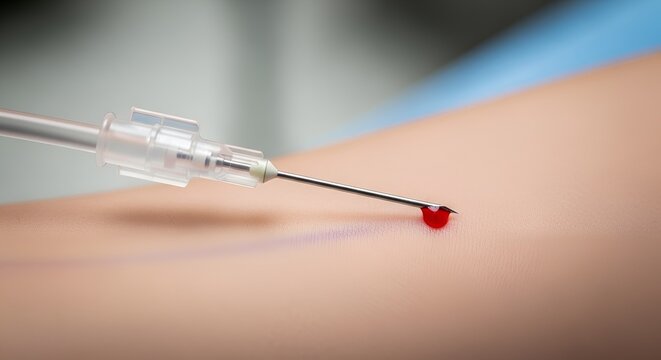 Close-up of blood draw from arm with syringe, medical procedure, healthcare concept