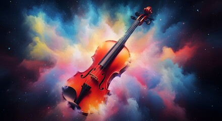 Fototapeta premium Happy music day vibrant violin with colorful background a musical concept