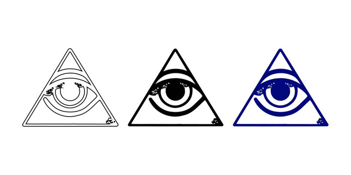 Eye of Providence in Triangle Icon , All Seeing Eye of God Vector Illustration, Masonic and Illuminati Spiritual Symbol in Line Art and Silhouette Style