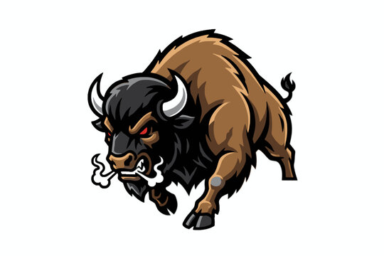 Charging Bison Mascot Illustration Isolated on White