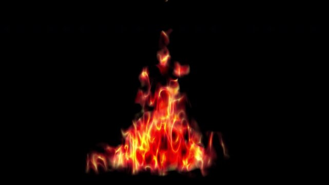 2D fire flame burning animation on transparent background with stylized red and orange fire effect for motion graphics and video editing projects. 4K animation with alpha channel