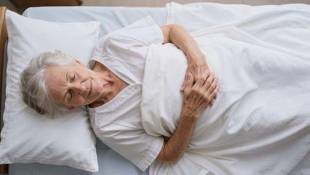 Elderly Woman Sleeping Peacefully in Bed, Senior Serenity and Rest